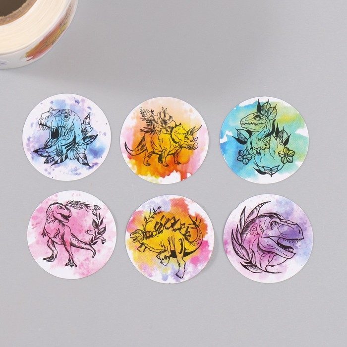 Наклейка бумага Наклейка бумага "Динозавры" d=2,5 см 252 шт в рулоне