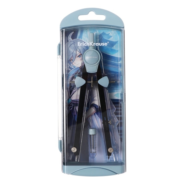 Готовальня ErichKrause "Manga", 2 предмета, пенал, голубой