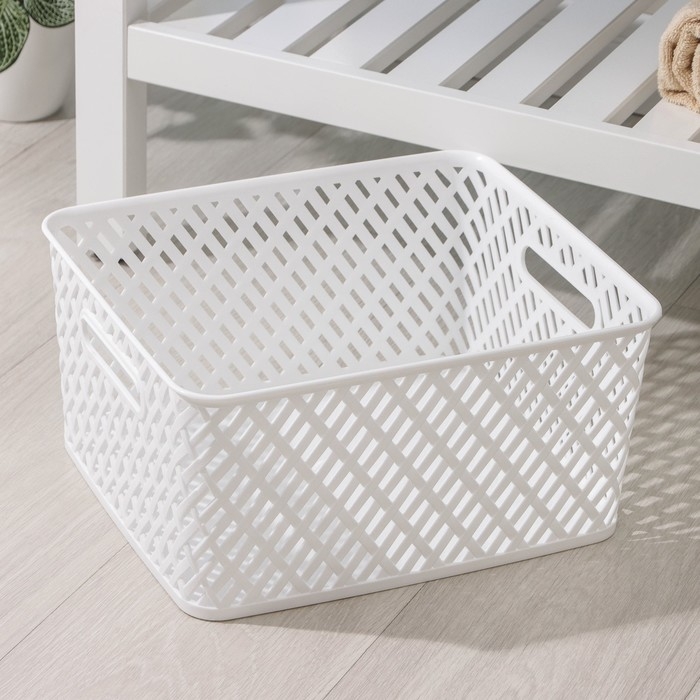 Корзина для хранения «Плетёнка», 35×29×17,5 см, цвет белый Корзина для хранения «Плетёнка», 35×29×17,5 см, цвет белый