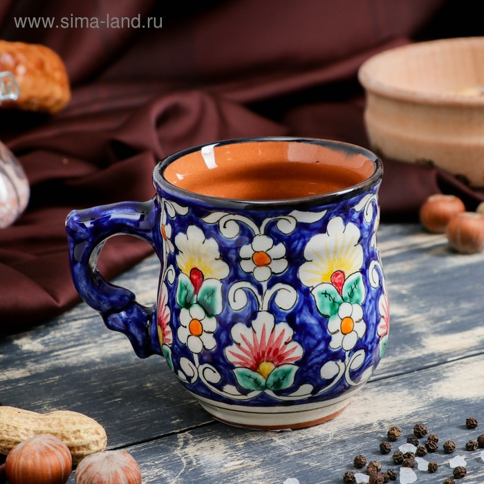 Кружка Риштанская Керамика Кружка Риштанская Керамика "Цветы", 330 мл, синий