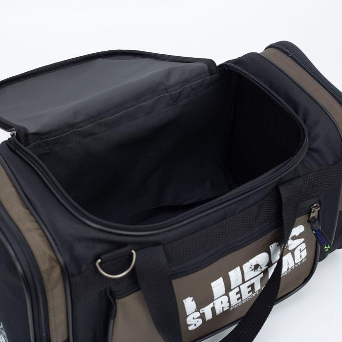 Сумка дорожная на молнии, 3 наружных кармана, длинный ремень, цвет чёрный/хаки Сумка дорожная на молнии, 3 наружных кармана, длинный ремень, цвет чёрный/хаки