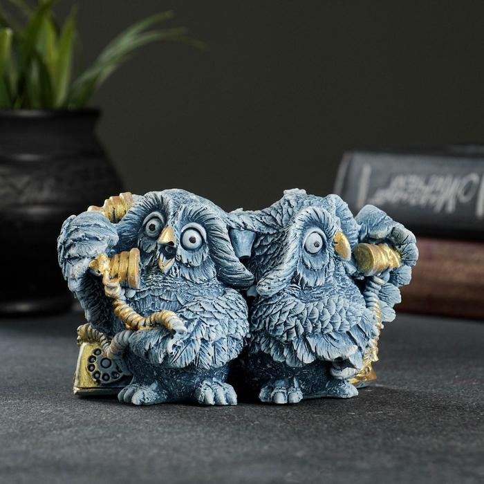 Фигура Фигура "Совы говорят по телефону" серая 8х8х12см