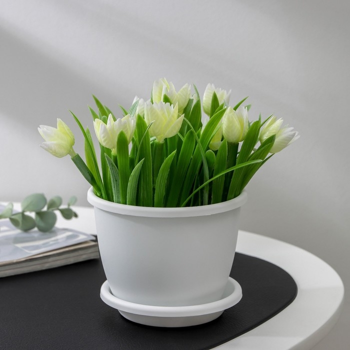 Горшок для цветов с поддоном «Афина», 500 мл, пластиковый, цвет белый