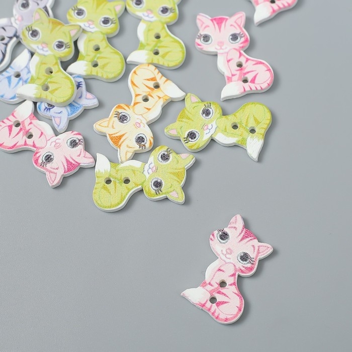 Пуговицы дерево для творчества 2 прокола Пуговицы дерево для творчества 2 прокола "Кошка" набор 15 шт 1,6х2,6 см МИКС