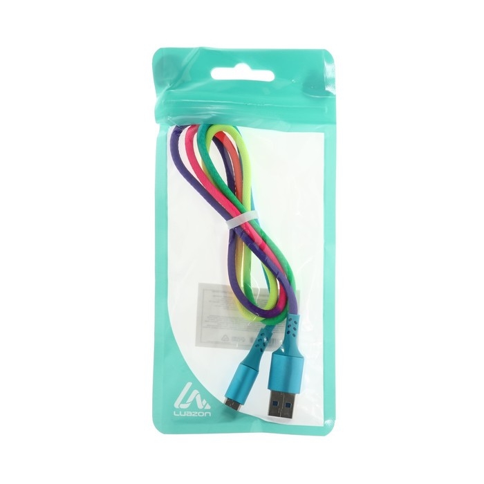 Кабель Luazon, Type-C - USB, 2 A, 0,9 м, оплётка нейлон, разноцветный Кабель Luazon, Type-C - USB, 2 A, 0,9 м, оплётка нейлон, разноцветный