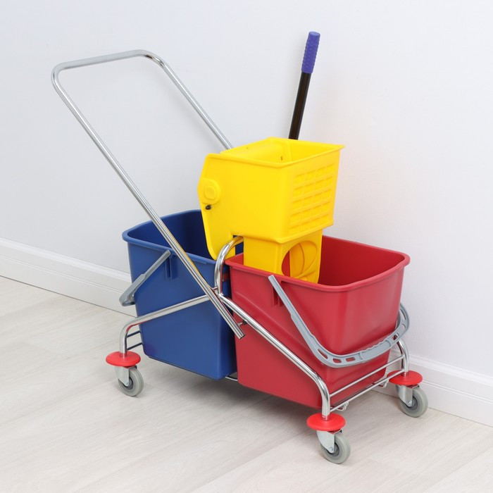 Тележка уборочная двухведёрная, 46 л, с отжимом, хромированная рама