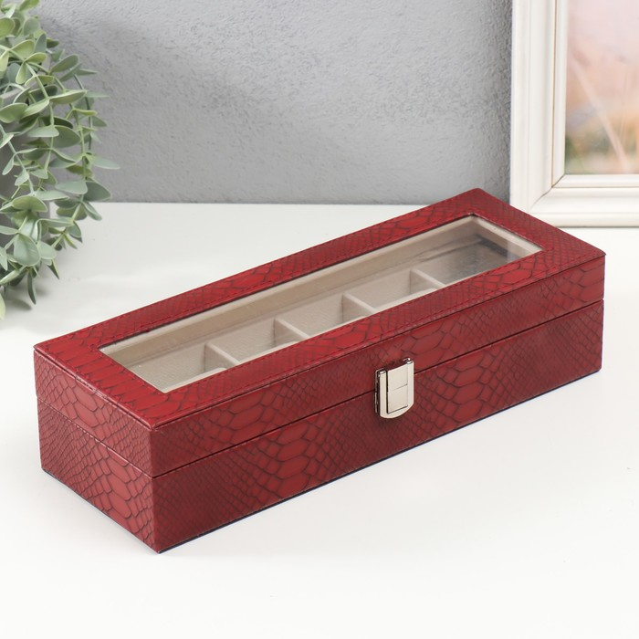 Шкатулка кожзам под часы 6 отделений Шкатулка кожзам под часы 6 отделений "Питон бордовый с прожилками" 11х31х7,5 см