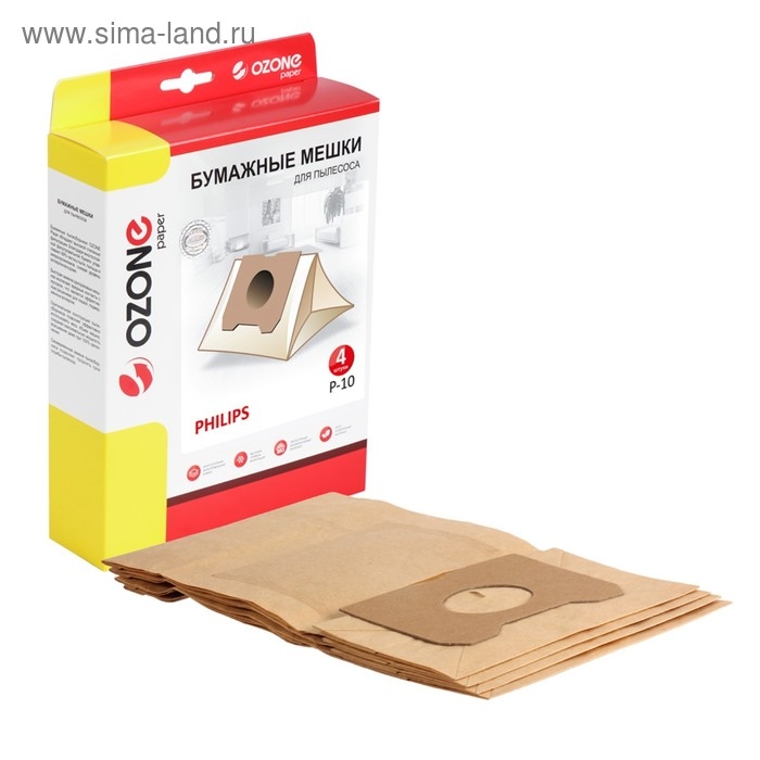 Мешки-пылесборники P-10 Ozone бумажные для пылесоса, 4 шт Мешки-пылесборники P-10 Ozone бумажные для пылесоса, 4 шт