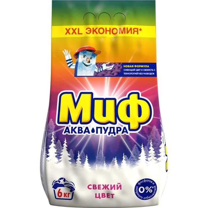 Стиральный порошок  Стиральный порошок "Миф" 3 в 1 "Cвежий цвет", автомат, 6 кг