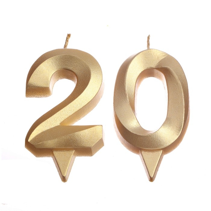 Свеча в торт юбилейная Свеча в торт юбилейная "Грань" (набор 2 в 1), цифра 20, золотой металлик, 6,5 см