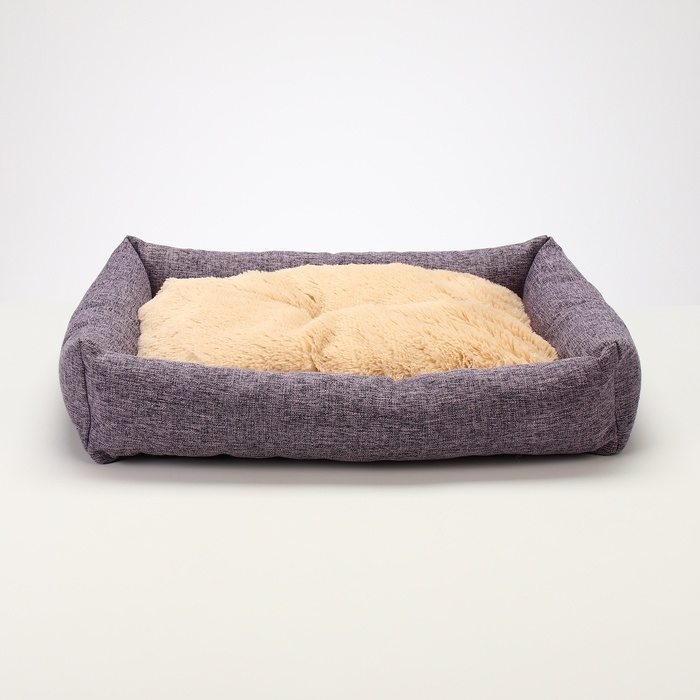 Лежанка для животных, 60 х 50 х 15 см, рогожка, искусственный мех, сиреневая Лежанка для животных, 60 х 50 х 15 см, рогожка, искусственный мех, сиреневая