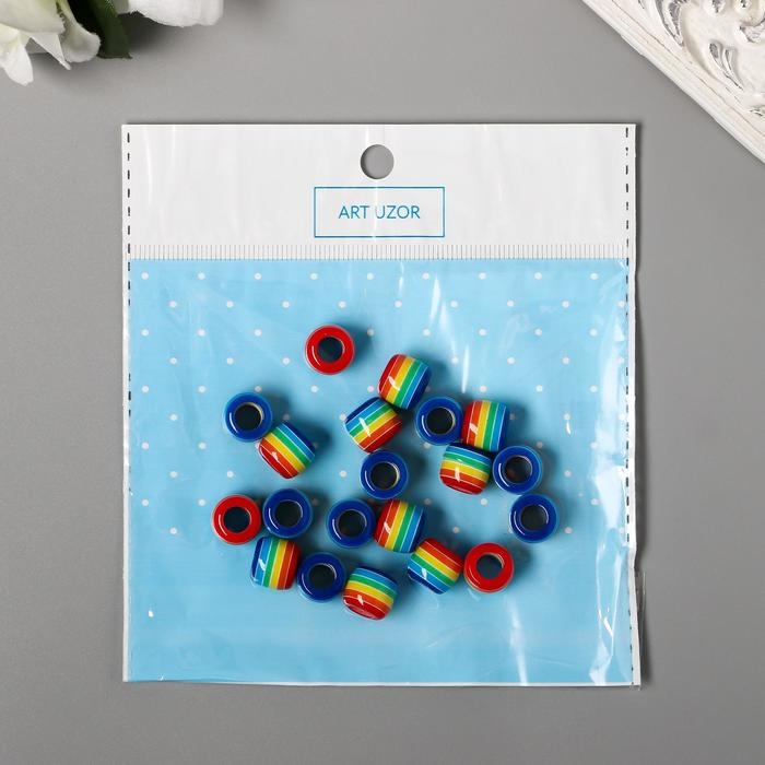 Бусины для творчества пластик "Полосатый цилиндр с синим" набор 20 шт 1х1,2х1,2 см