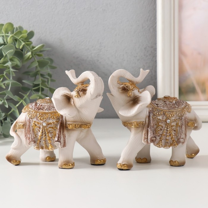 Сувенир полистоун Сувенир полистоун "Белый слон в попоне с золотом" МИКС 12х6х12 см