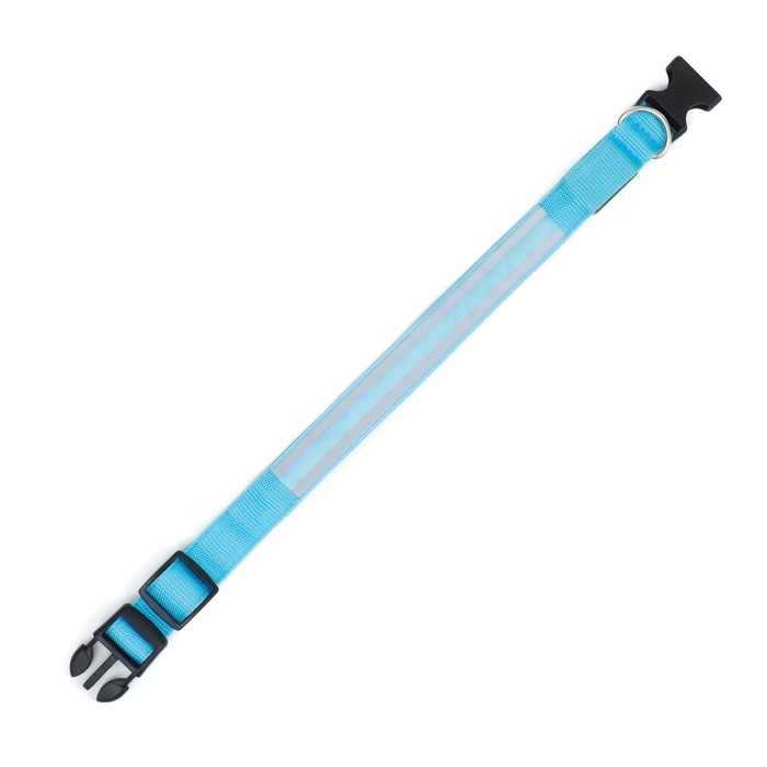 Ошейник с подсветкой Двойная полоса размер M, ОШ 40-48 х 2,5 см, 3 режима свечения голубой 977224 Ошейник с подсветкой Двойная полоса размер M, ОШ 40-48 х 2,5 см, 3 режима свечения голубой 977224