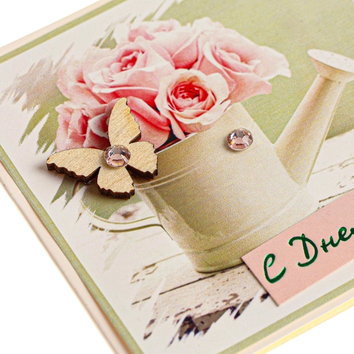 Открытка Открытка "С Днём Рождения!" ручная работа, розовые розы, 8 х 9 см