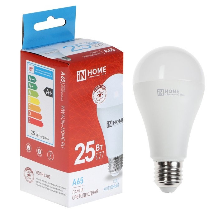 Лампа светодиодная IN HOME LED-A65-VC, 25 Вт, 230 В, Е27, 6500 К, 2380 Лм Лампа светодиодная IN HOME LED-A65-VC, 25 Вт, 230 В, Е27, 6500 К, 2380 Лм