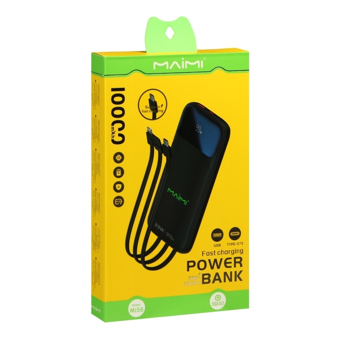 Внешний аккумулятор Maimi Mi56, 10000 мАч, USB,Type-C,  Lightning/Type-C/USB ,PD,чёрный