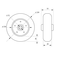 Колесо для транспортных тележек, d=160 мм