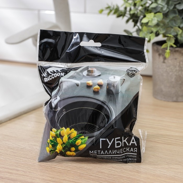 Губка для посуды металлическая Raccoon, плетёная, оцинкованная, 40 гр Губка для посуды металлическая Raccoon, плетёная, оцинкованная, 40 гр