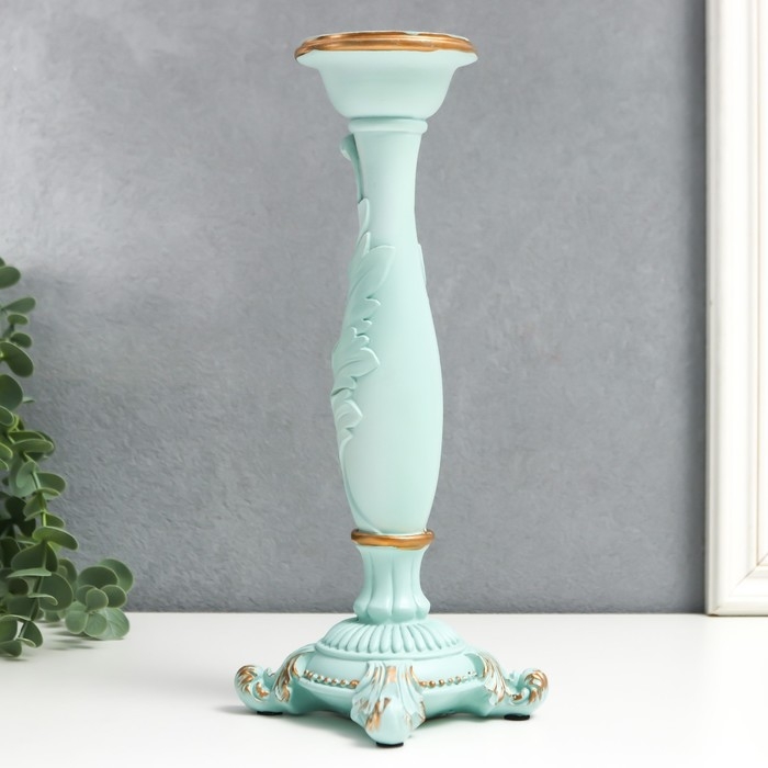 Подсвечник полистоун на 1 свечу Подсвечник полистоун на 1 свечу "Пышный лист" нежно-голубой 26,5х9х9 см