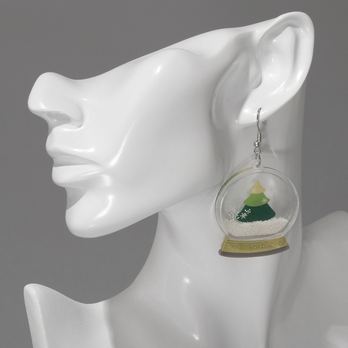 Серьги акрил «Новогодние» шары со снегом, цветные в серебре Серьги акрил «Новогодние» шары со снегом, цветные в серебре