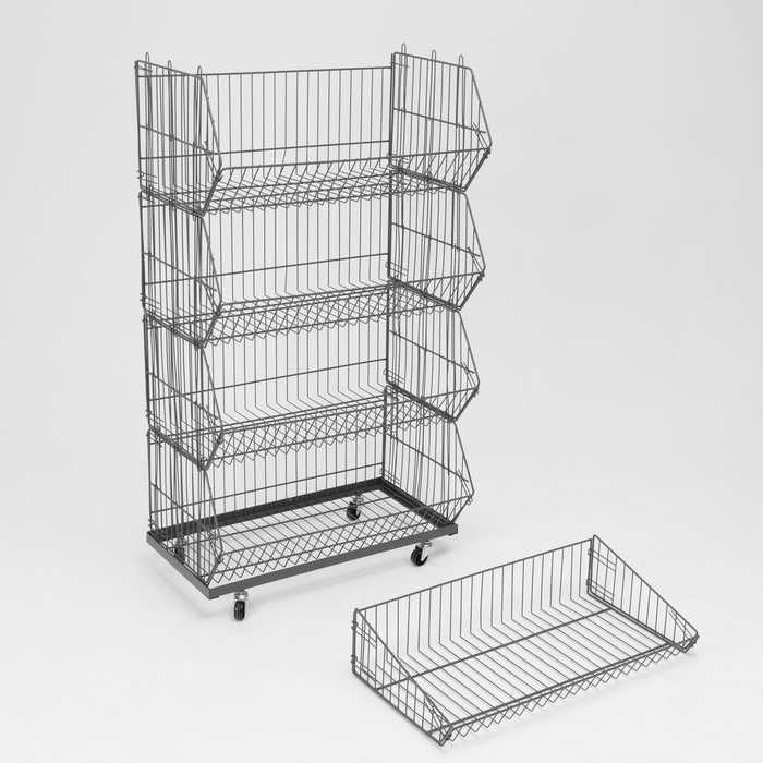 Накопитель разборный на колесах, 5 корзин, 70×43×147, цвет серый Накопитель разборный на колесах, 5 корзин, 70×43×147, цвет серый