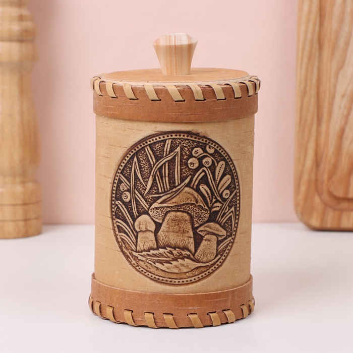 Туес &laquo;Грибочки&raquo;, 8&times;8&times;14 см, береста