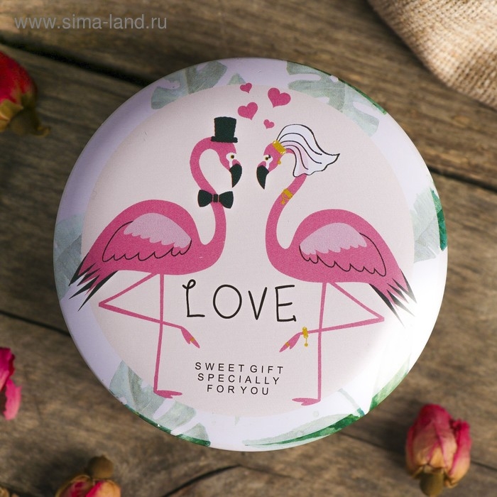 Шкатулка металл круглая  Шкатулка металл круглая "Свадьба. Фламинго" 4х8х8 см