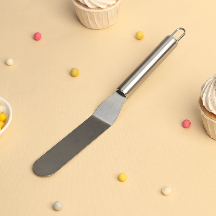 Кондитерская лопатка - палетка изогнутая Доляна, 26,5×3 см, рабочая часть 14,5 см, цвет серебристый Кондитерская лопатка - палетка изогнутая Доляна, 26,5×3 см, рабочая часть 14,5 см, цвет серебристый