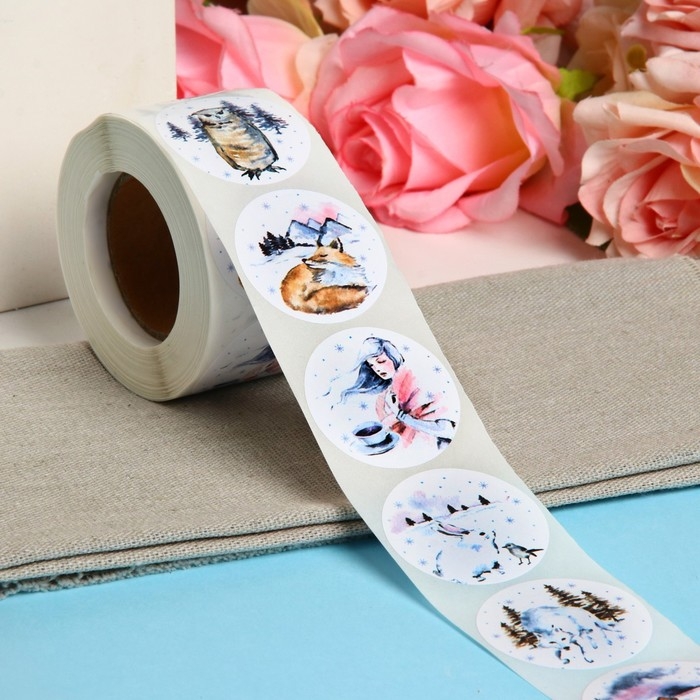 Новый год. Наклейки в рулоне "Новогоднее настроение", 500 шт, 3,8 х 3,8 см