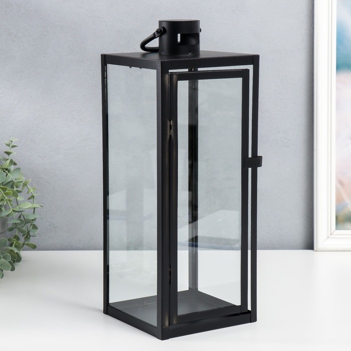 Подсвечник металл "Фонарь - минимализм" набор 3 шт чёрный 18х18х50, 14х14х39, 10х10х25 см