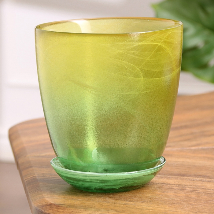 Горшок цветочный с поддоном №3  Горшок цветочный с поддоном №3 "Алеб" желто-зеленый, 1 л