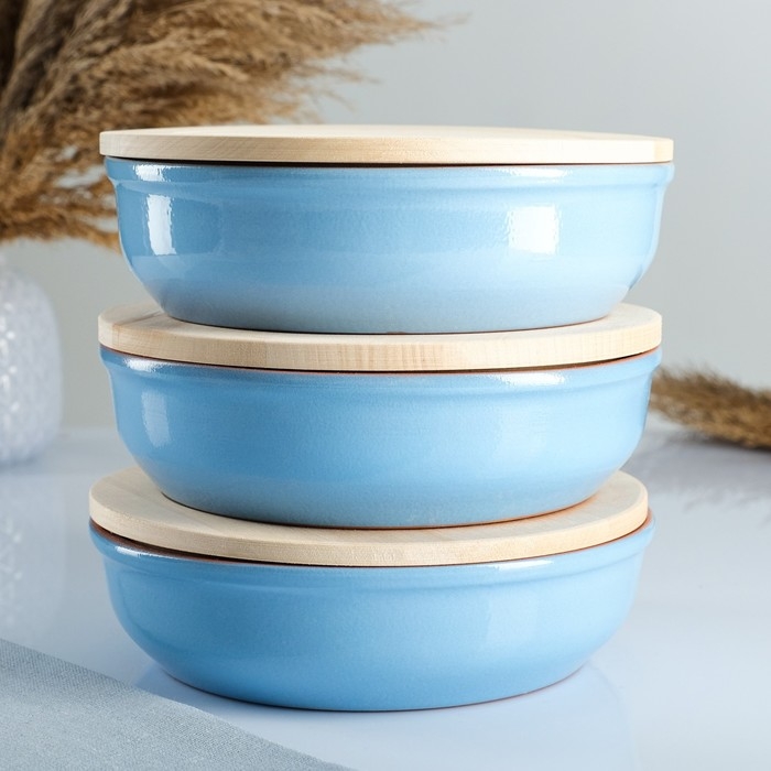 Набор для холодца  Набор для холодца "Вятский №3" (3 емкости / 1л. + 3 деревянные крышки), голубой