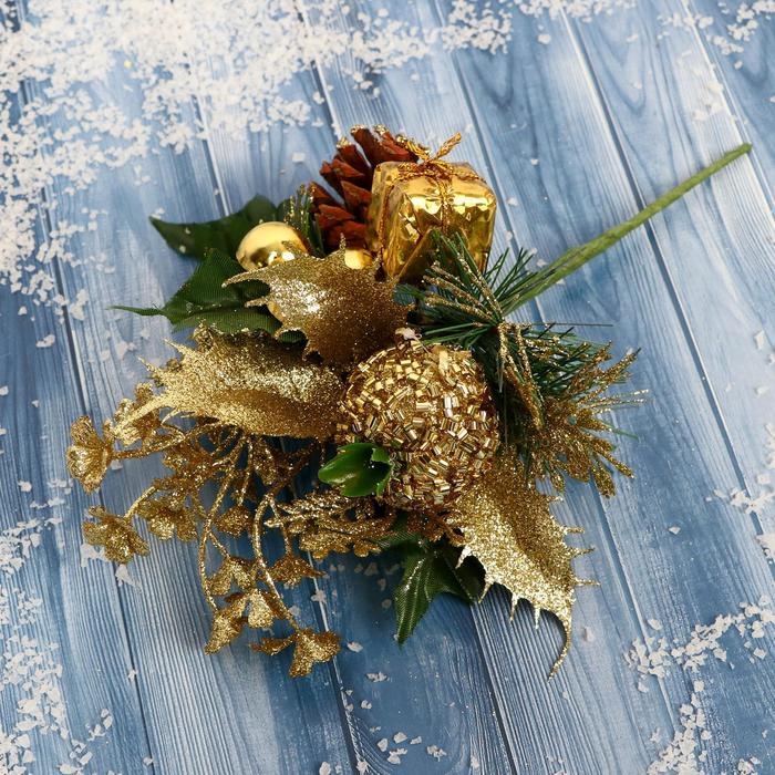 Декор  Декор "Зимние грезы" подарок яблоко в бисере золото, 15 см