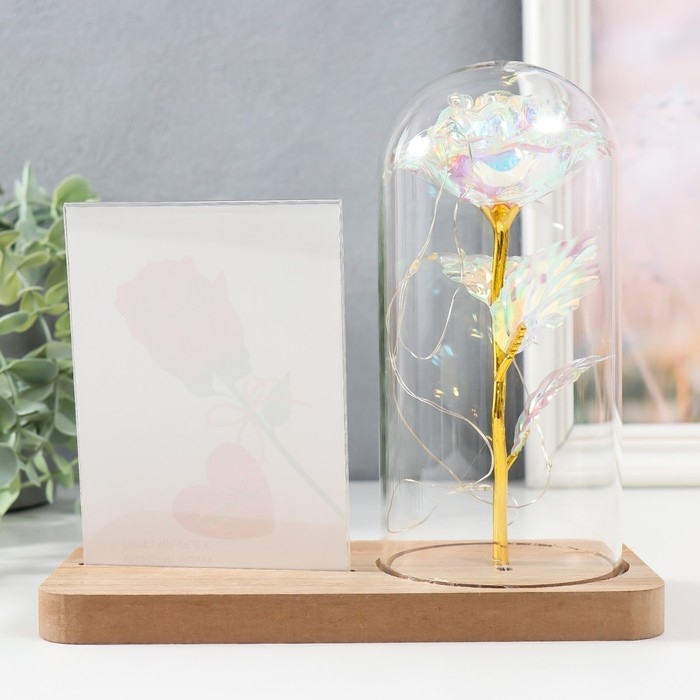 Фоторамка 9х13 см свет  Фоторамка 9х13 см свет "Голография. Роза в колбе" от батареек 2хLR1130 9,8х19,5х18 см