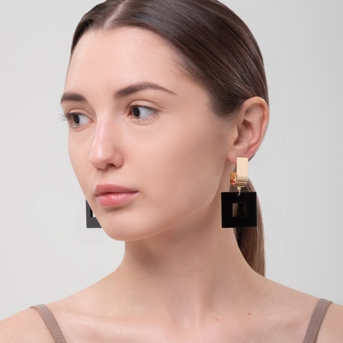 Серьги ассорти «Азелия» квадрат, цвет чёрный в золоте Серьги ассорти «Азелия» квадрат, цвет чёрный в золоте