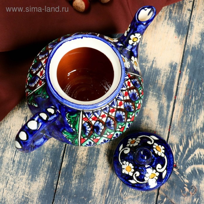 Чайник Риштанская Керамика Чайник Риштанская Керамика "Узоры", 700 мл, синий