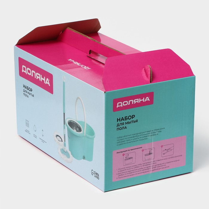 Швабра с отжимом и ведро с металлической центрифугой Доляна, 14 л, запасная насадка из микрофибры, колёсики, цвет МИКС Швабра с отжимом и ведро с металлической центрифугой Доляна, 14 л, запасная насадка из микрофибры, колёсики, цвет МИКС