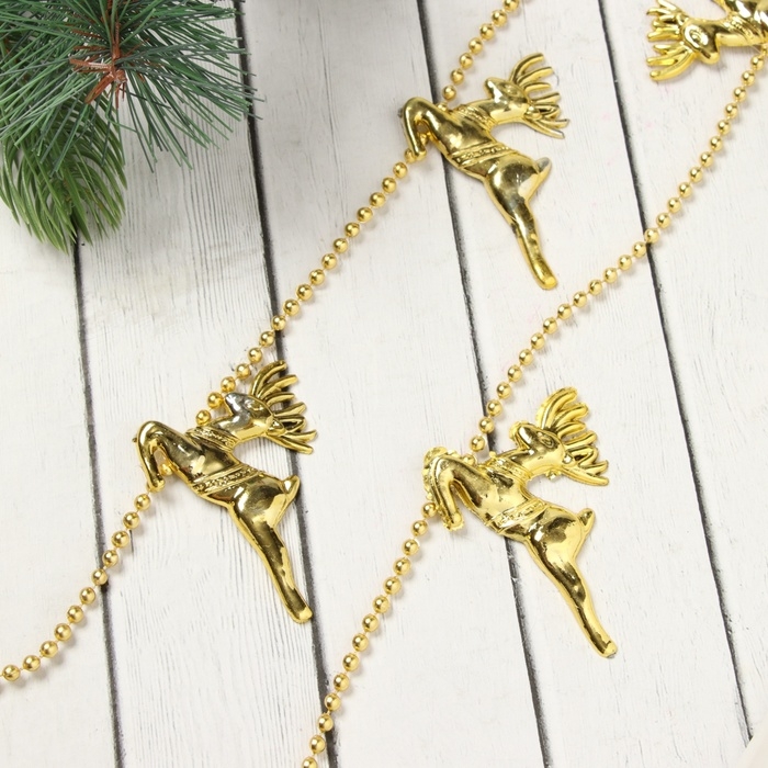 Бусы на ёлку 1 м 6х4,5 см Бусы на ёлку 1 м 6х4,5 см "Олени" золото