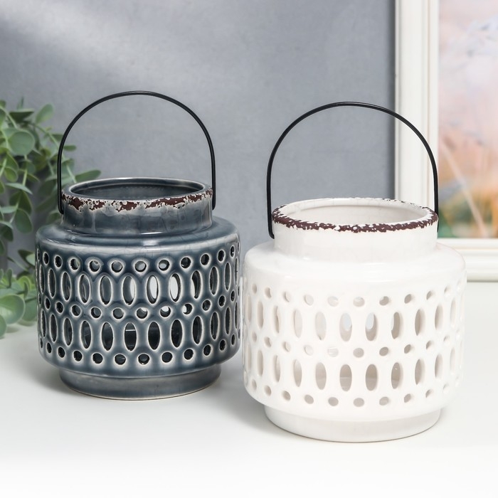 Подсвечник керамика на 1 свечу Подсвечник керамика на 1 свечу "Фонарь. Овалы и круги" МИКС 11х11,5х11,5 см