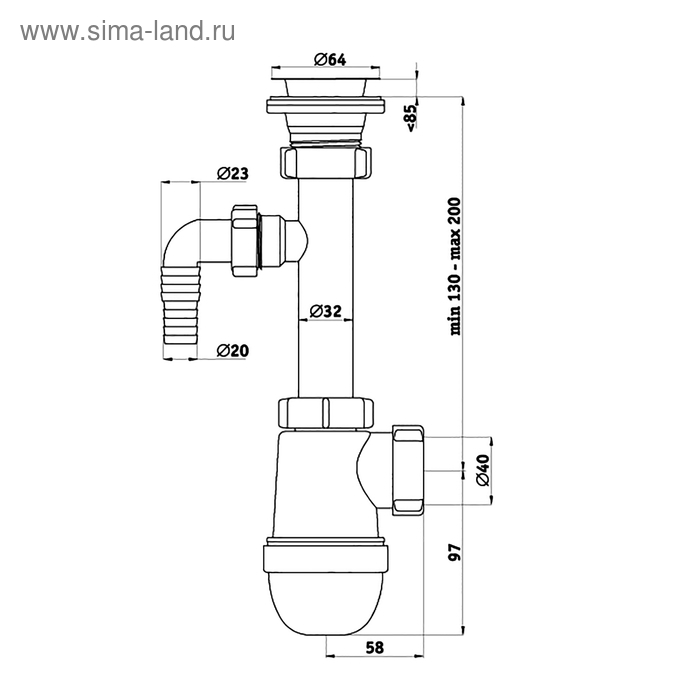 Сифон для раковины  Сифон для раковины "АНИ Пласт" C1300, 1 1/4" х 40 мм с отводом стиральной машины
