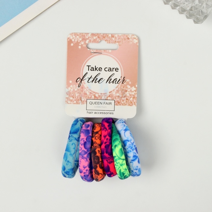 Резинка для волос Резинка для волос "Лина" (набор 6 шт) цветочный принт, 4 см