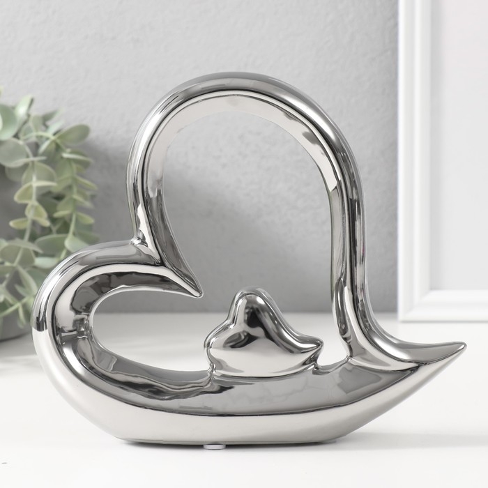 Сувенир керамика  Сувенир керамика "Сердце в сердце" серебро 20,5х4х18 см