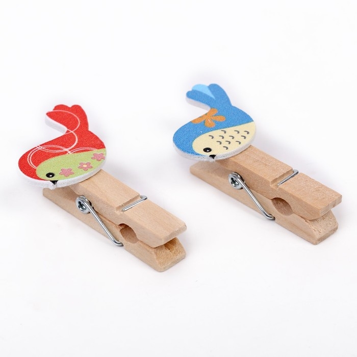 Прищепки декоративные с веревкой для подвеса &laquo;Весенние птички&raquo; набор 10 шт.