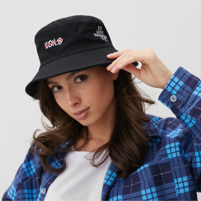 Панама MINAKU с надписью, цвет чёрный, размер 56-58 Панама MINAKU с надписью, цвет чёрный, размер 56-58