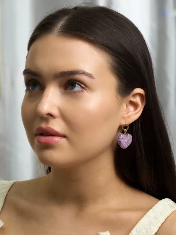 Серьги &laquo;Сердце сахарное&raquo;, фиолетовые в золоте