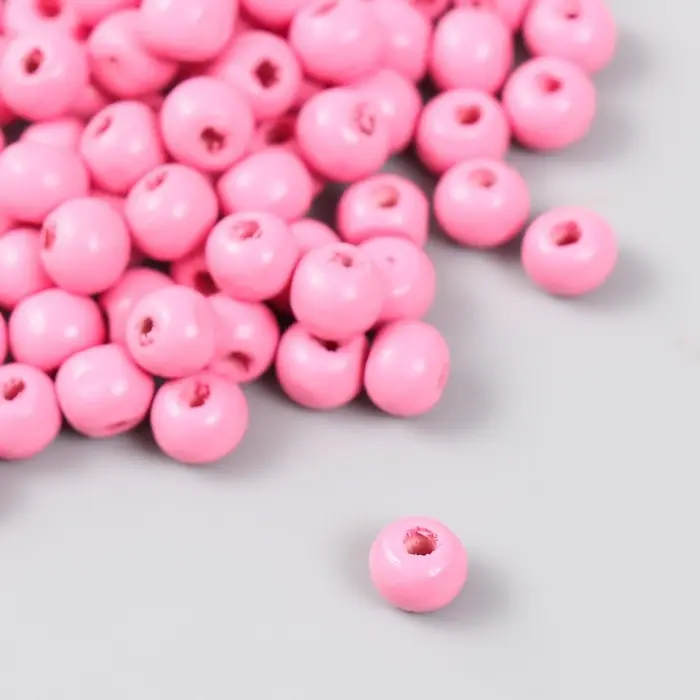 Бусины для творчества дерево "Праздничный розовый" d-0,8 см, набор 20 гр