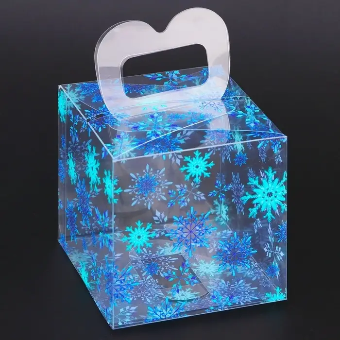 Коробка подарочная новогодняя складная ПВХ «Снежинки» 8×8×8 см Коробка подарочная новогодняя складная ПВХ «Снежинки» 8×8×8 см