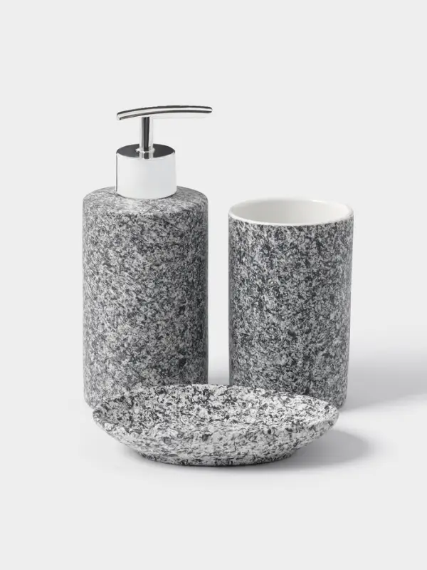 Аксессуары для ванной Доляна &laquo;Гранит&raquo;, 3 предмета, дозатор 350 мл, мыльница, стакан, серые
