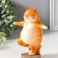 Сувенир полистоун лак "Пухлый кот-йог" 12х7х14,7 см